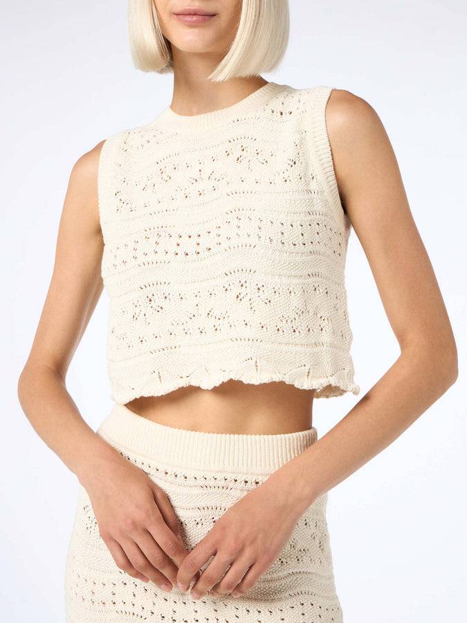 Mc2 Saint Barth Woman Sleeveless Cotton Knit Top Peach