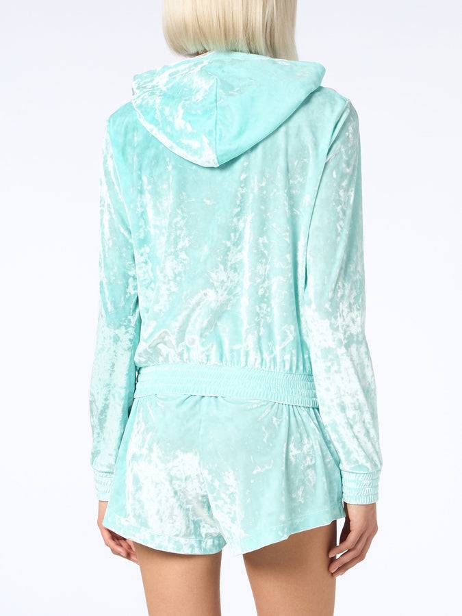 Mc2 Saint Barth Woman Water Green Chenille Zipped Hoodie Jasmine