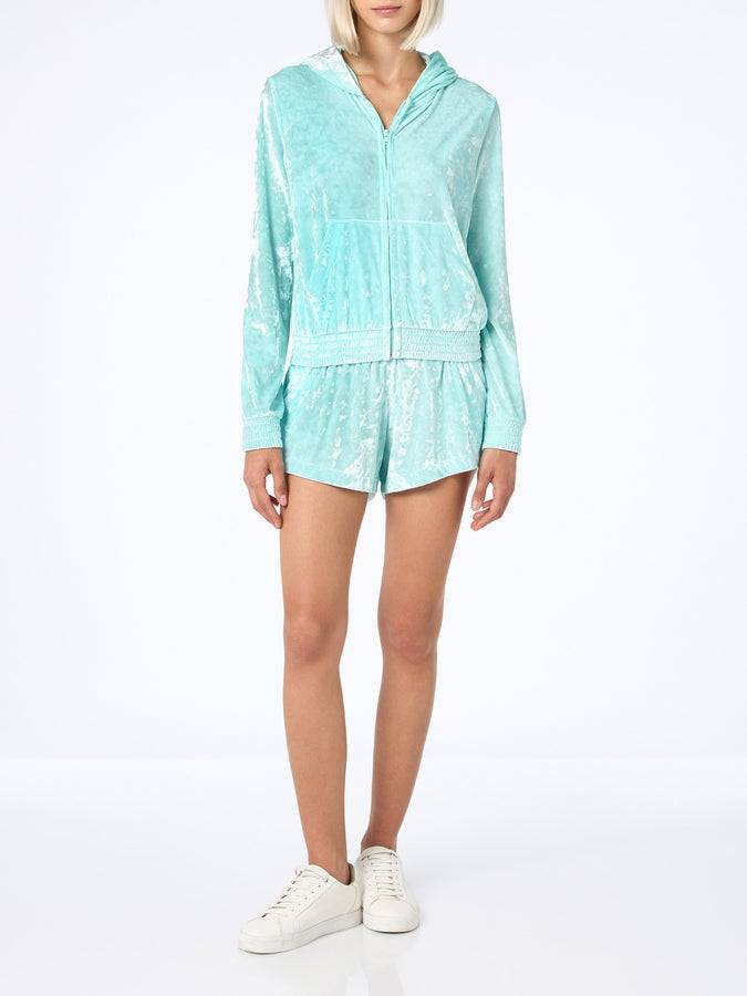 Mc2 Saint Barth Woman Water Green Chenille Zipped Hoodie Jasmine