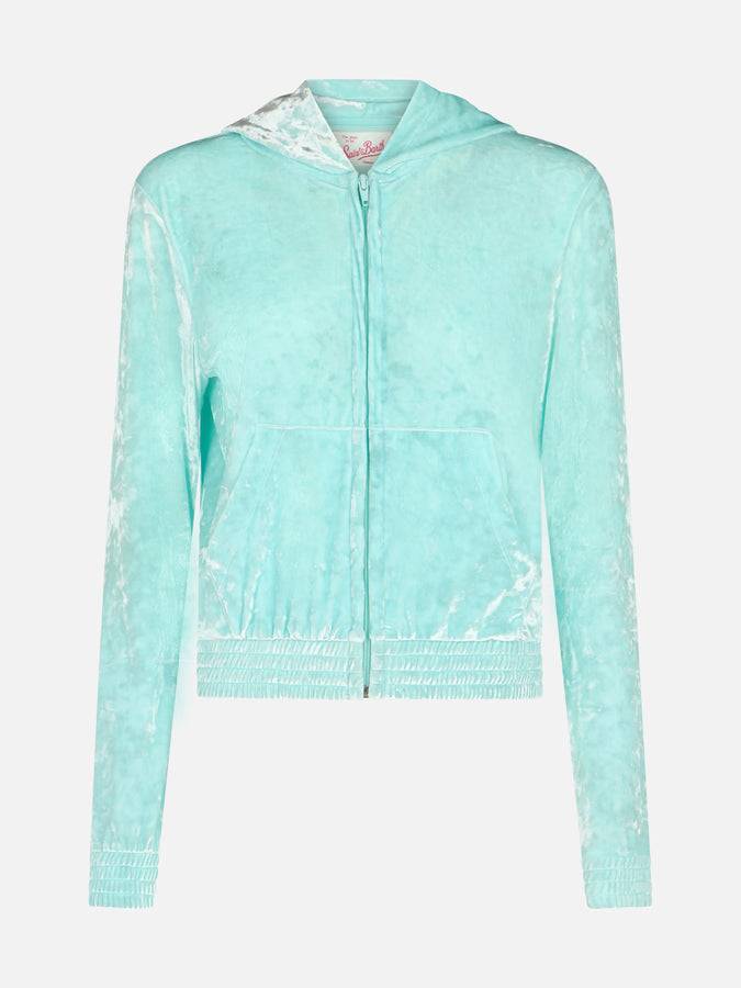 Mc2 Saint Barth Woman Water Green Chenille Zipped Hoodie Jasmine