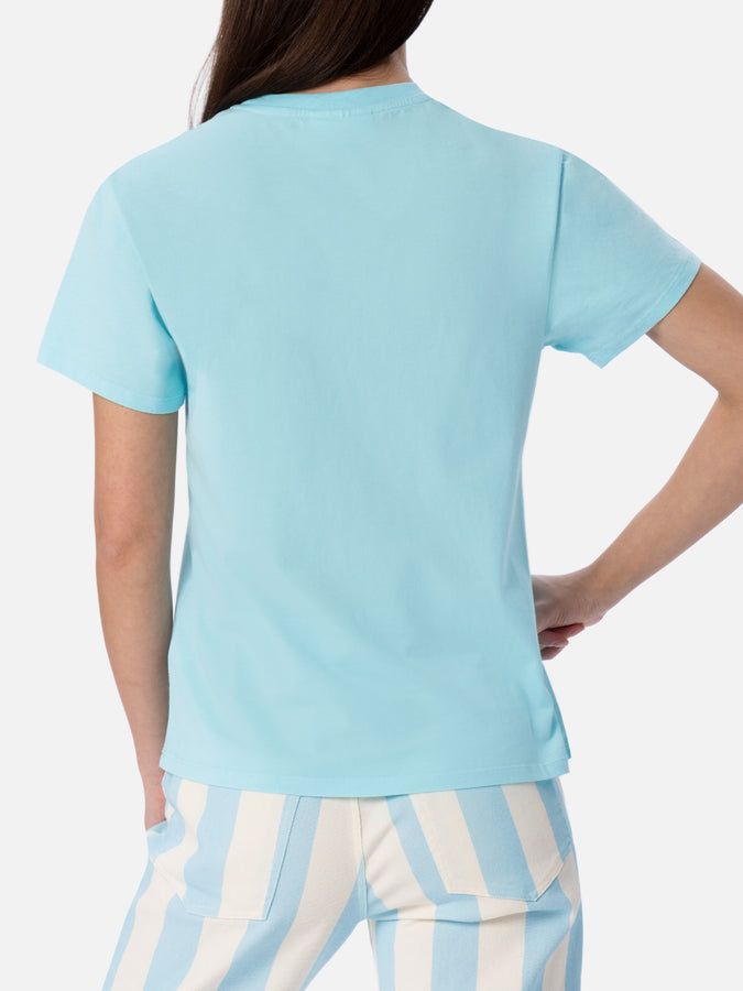 Mc2 Saint Barth Woman Water Green Cotton Jersey Crewneck T-shirt Emilie With Rhinestones