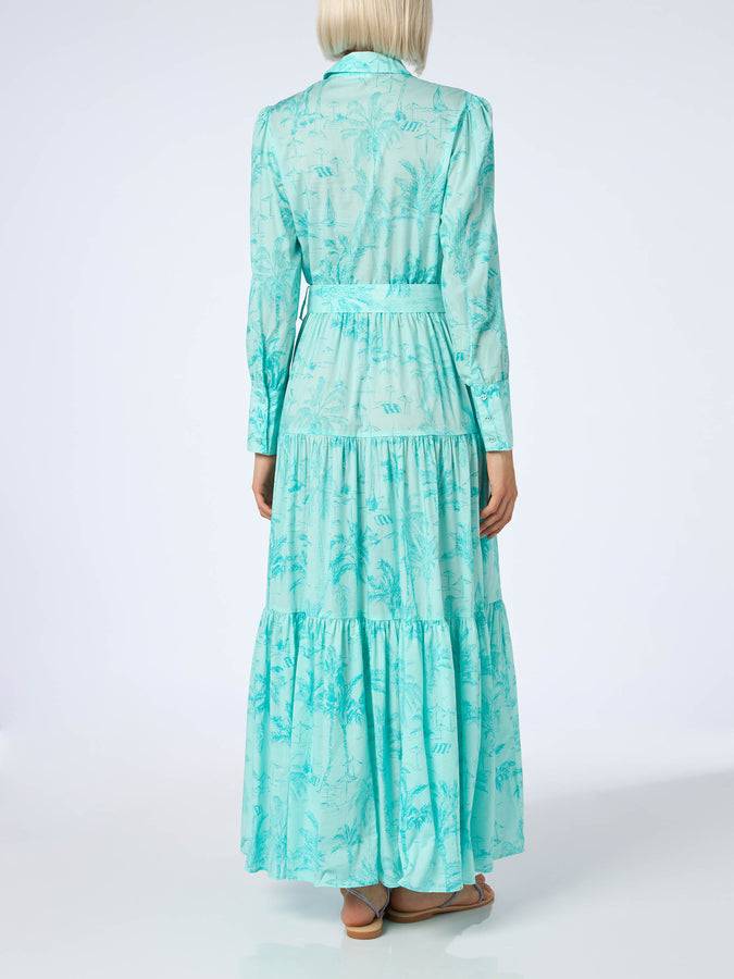 Mc2 Saint Barth Woman Water Green Toile De Jouy Cotton Dress Jensen