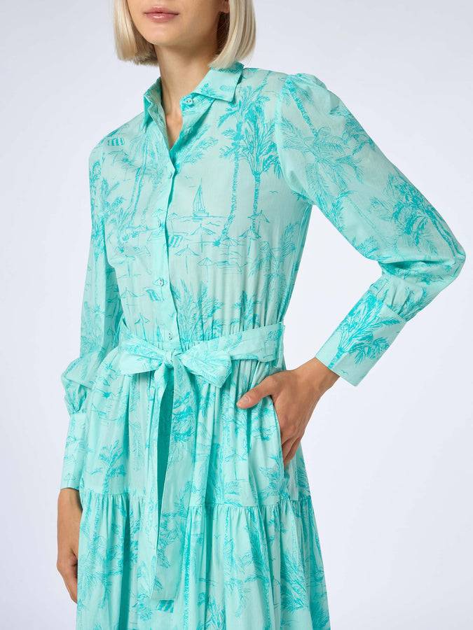 Mc2 Saint Barth Woman Water Green Toile De Jouy Cotton Dress Jensen