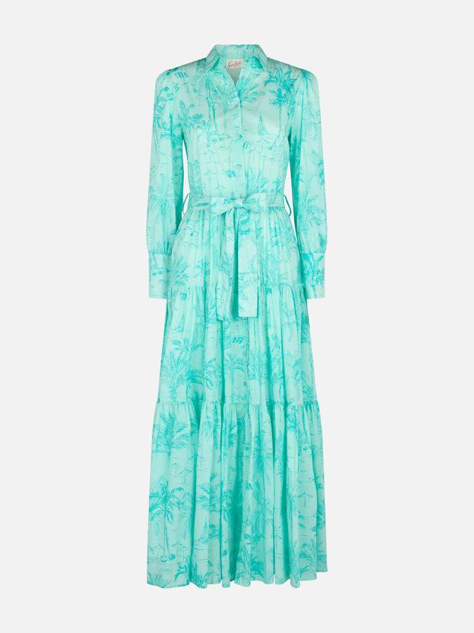 Mc2 Saint Barth Woman Water Green Toile De Jouy Cotton Dress Jensen