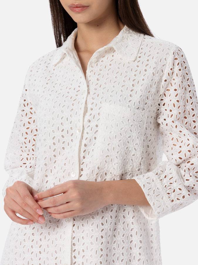 Mc2 Saint Barth Woman White Sangallo Shirt Mini Dress