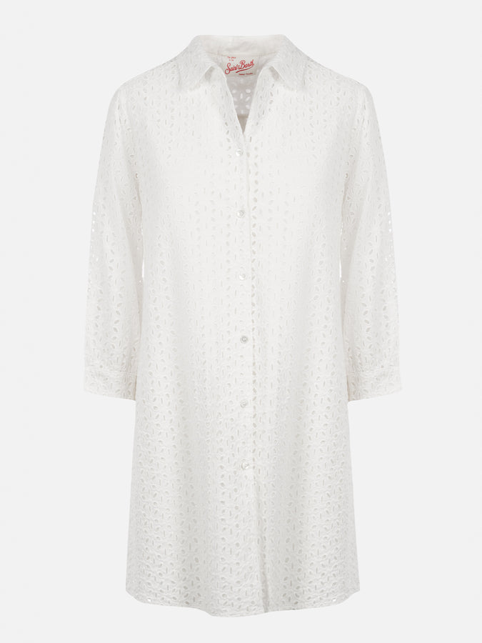 Mc2 Saint Barth Woman White Sangallo Shirt Mini Dress