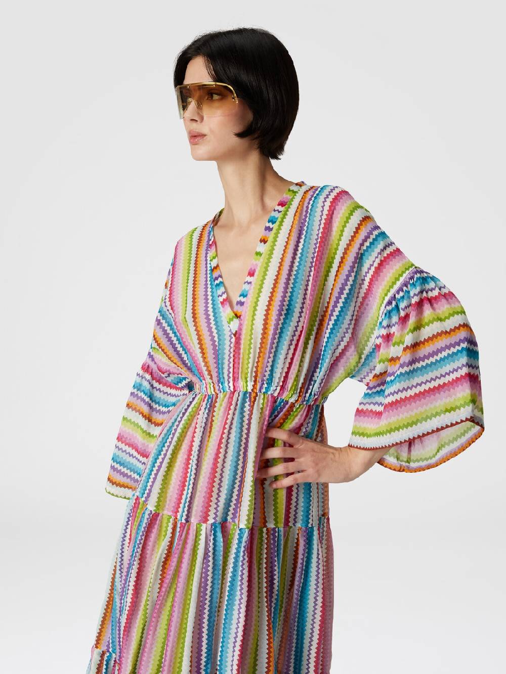 Missoni Abito Copricostume Lungo A Balze Stampa Zig Zag