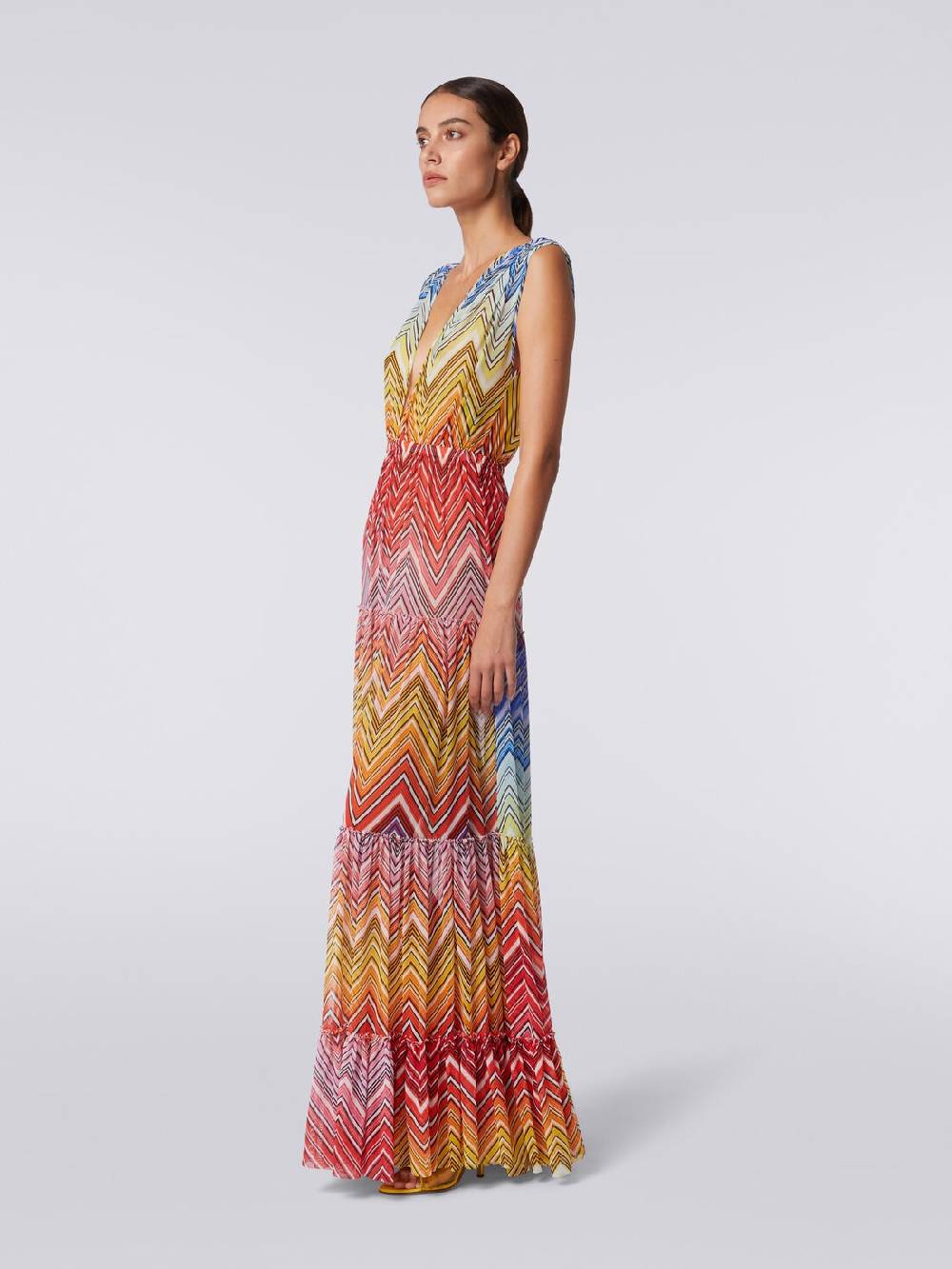 Missoni Abito Copricostume Lungo In Tulle Stampa Zig Zag