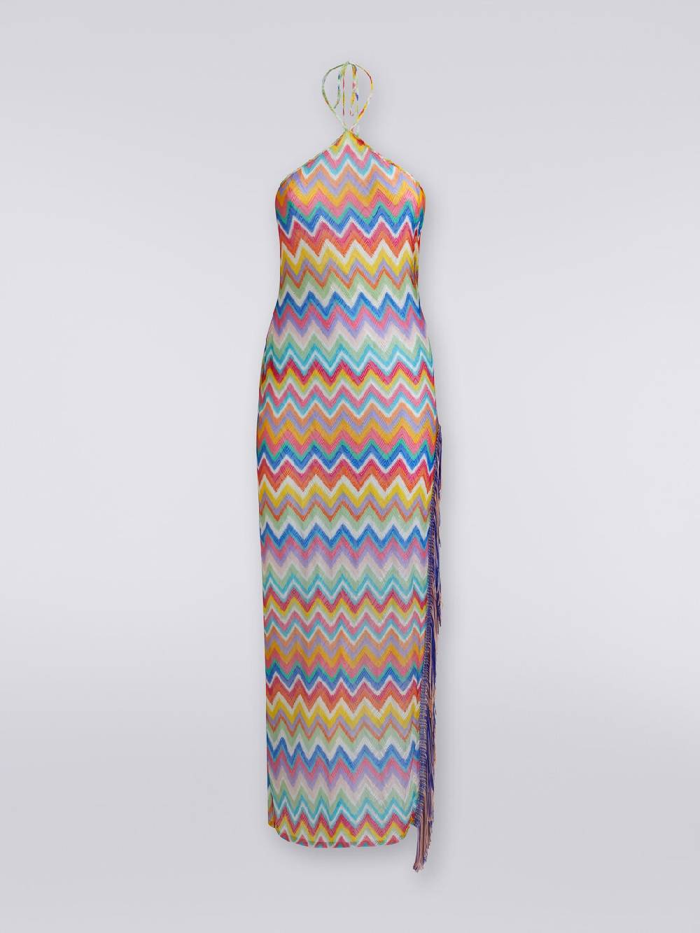 Missoni Abito Copricostume Lungo Stampa Zig Zag Con Frange