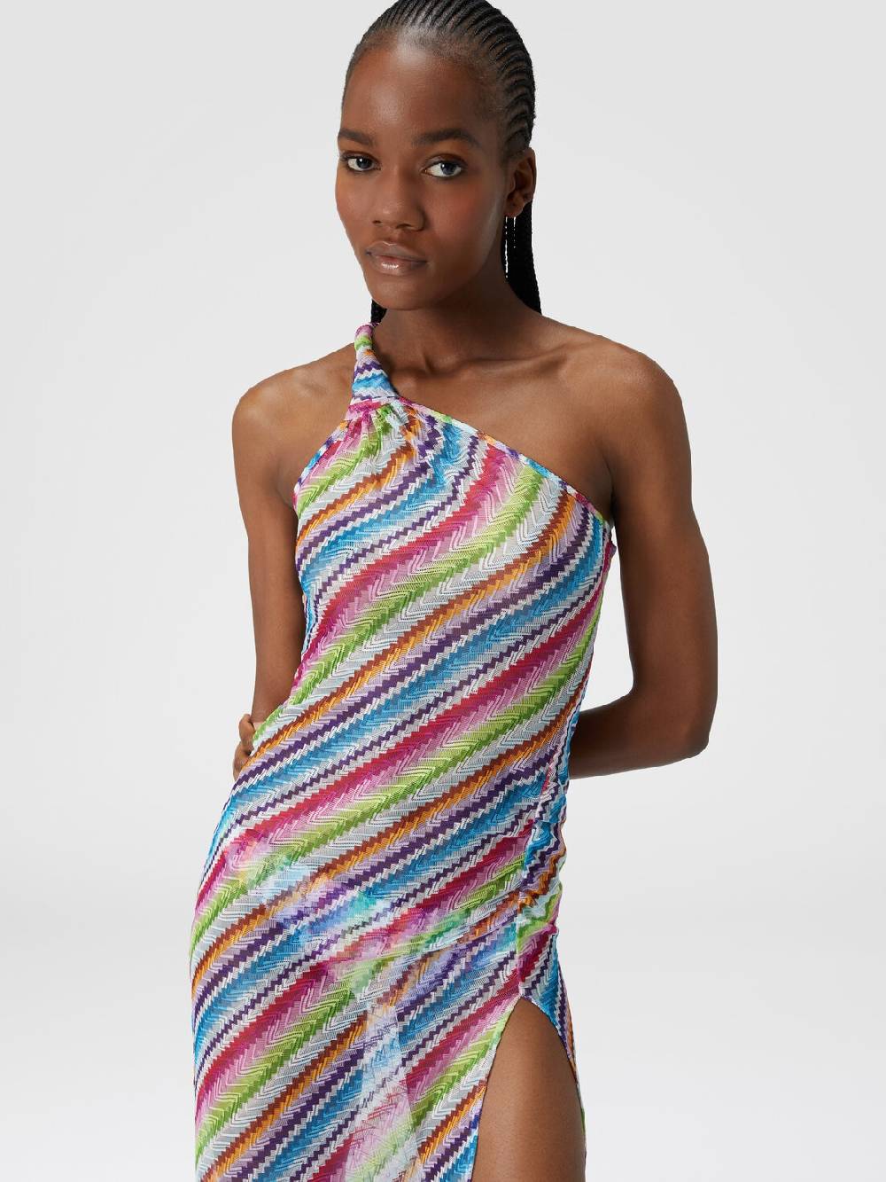 Missoni Abito Copricostume Stampa Zig Zag Con Scollatura A Nodo