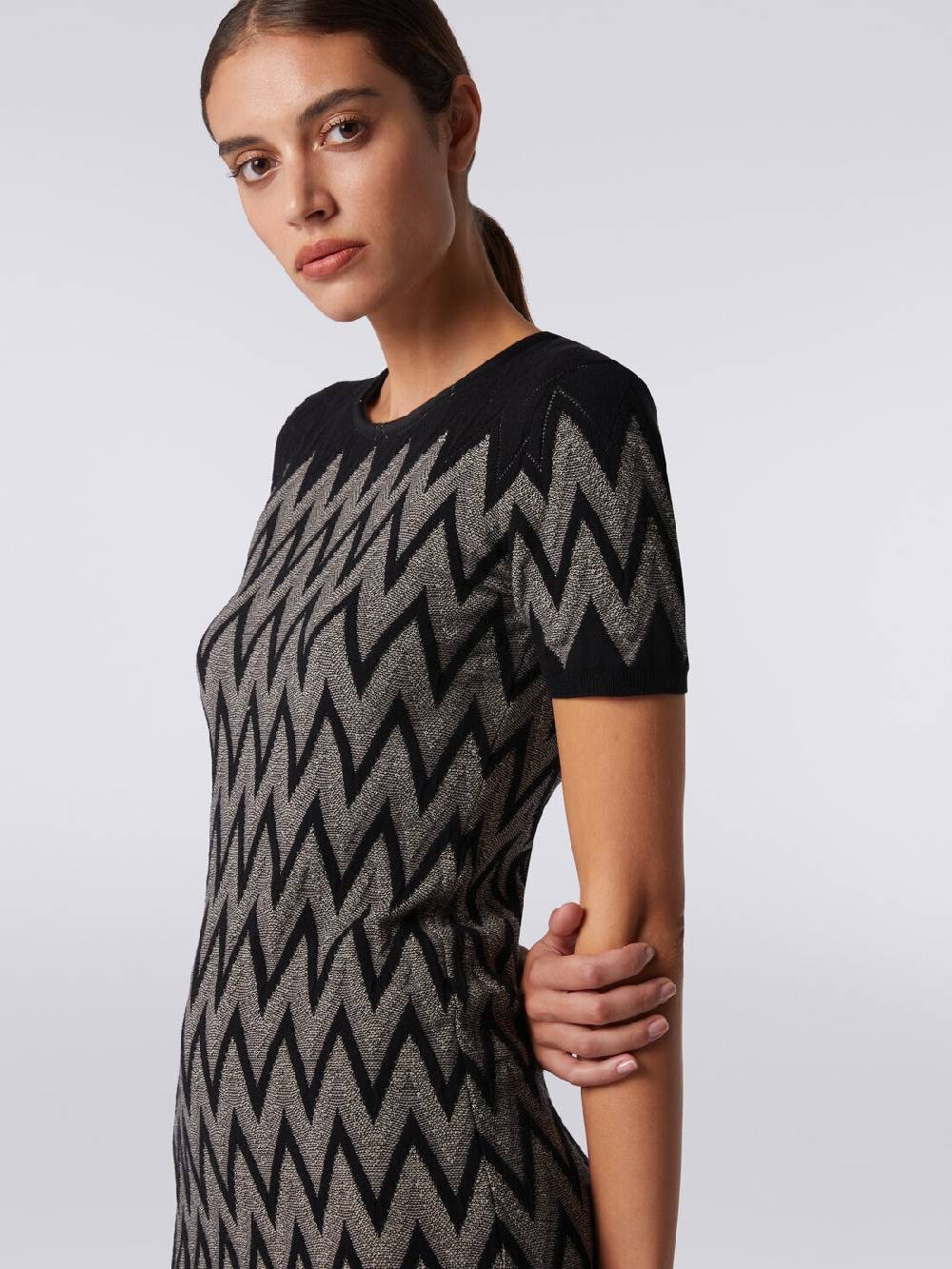 Missoni Abito Girocollo In Cotone Chevron Con Lurex