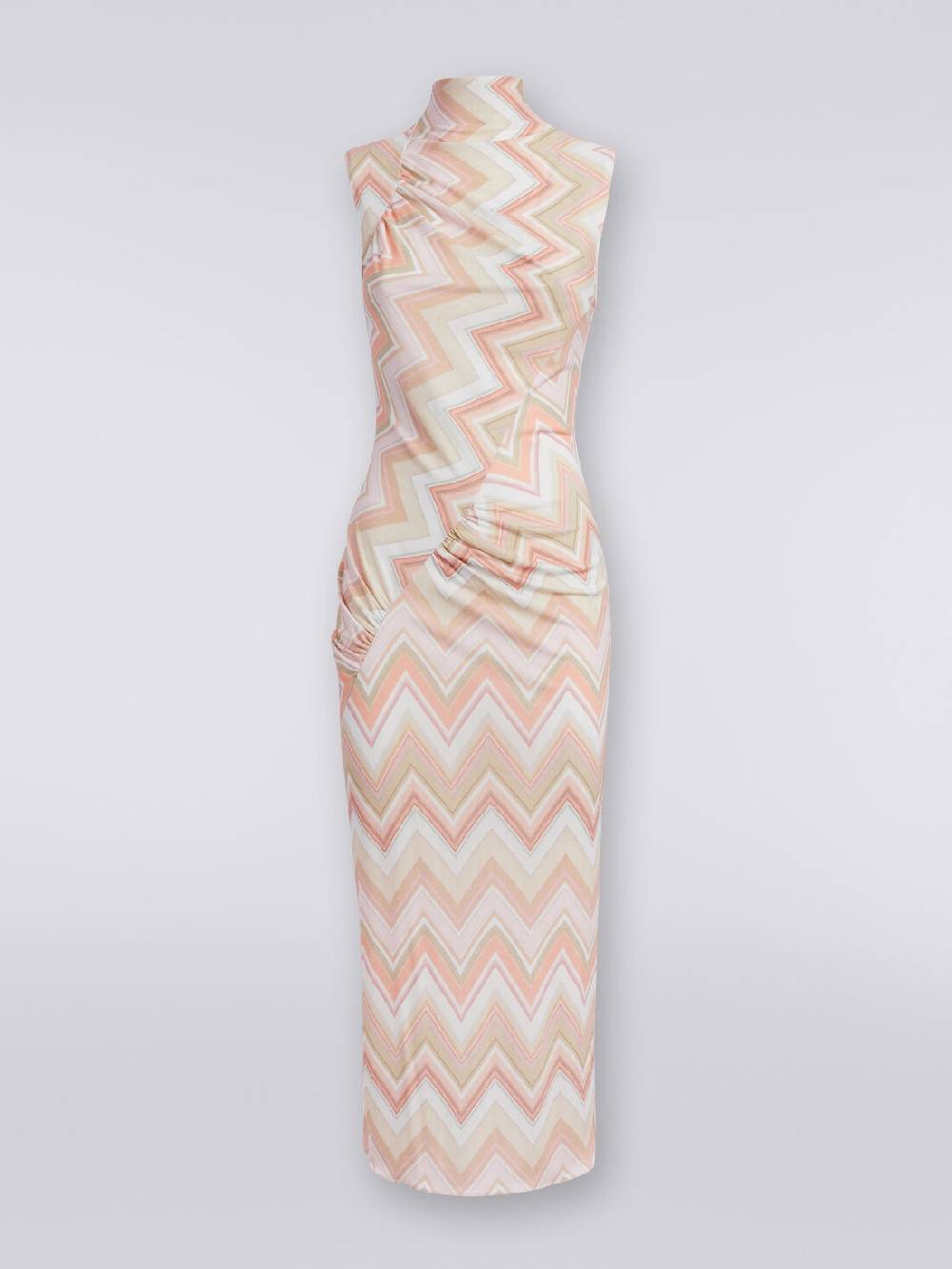 Missoni Abito Longuette In Viscosa Zig Zag Con Arricciature