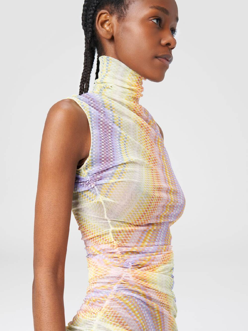 Missoni Abito Lungo A Collo Alto In Tulle Con Arricciature Laterali