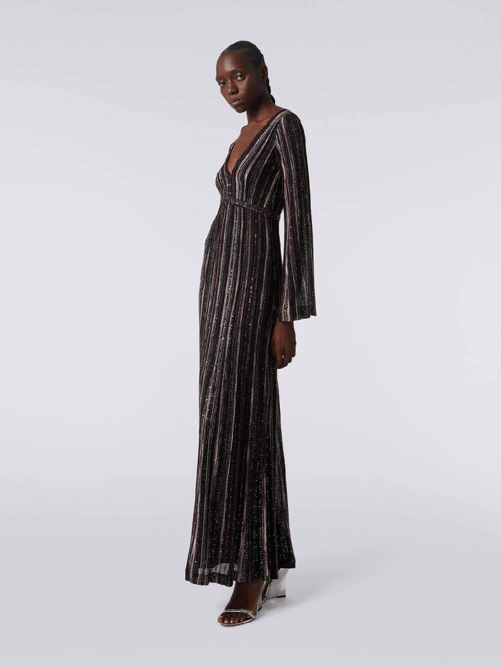 Missoni Abito Lungo A Righe Verticali In Misto Viscosa Con Paillettes
