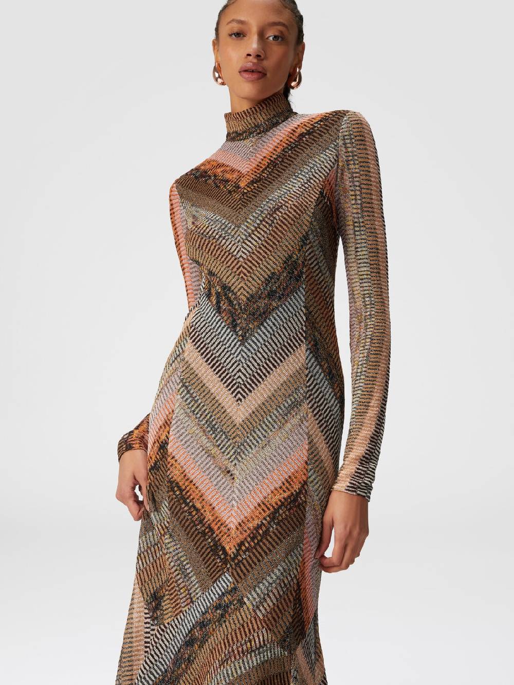 Missoni Abito Lungo Con Fondo Svasato E Collo A Lupetto Con Zip