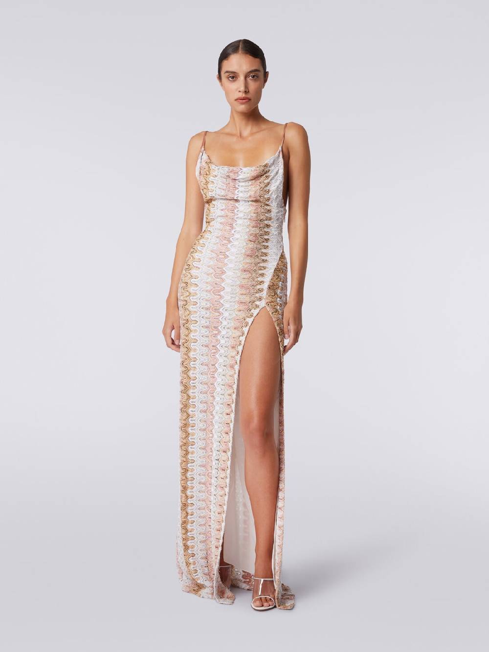 Missoni Abito lungo effetto pizzo con scollatura drappeggiata e spacco