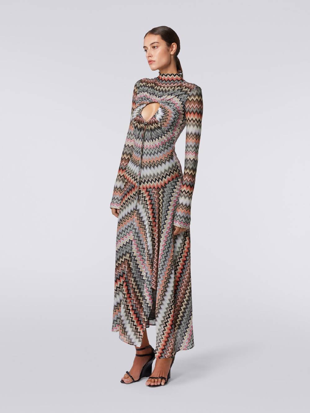 Missoni Abito Lungo In Cotone E Viscosa Zig Zag Con Dettaglio Cut-out E Spacco