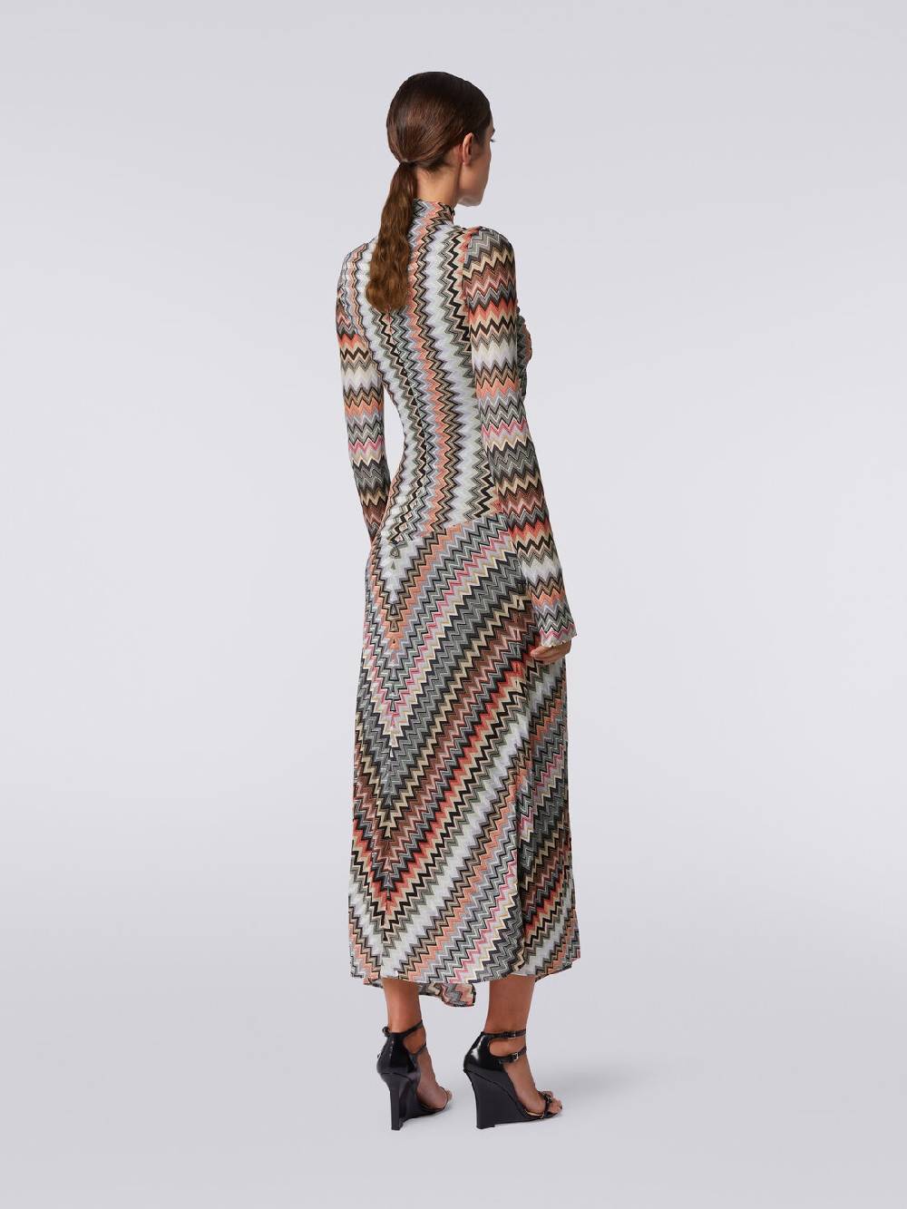 Missoni Abito Lungo In Cotone E Viscosa Zig Zag Con Dettaglio Cut-out E Spacco