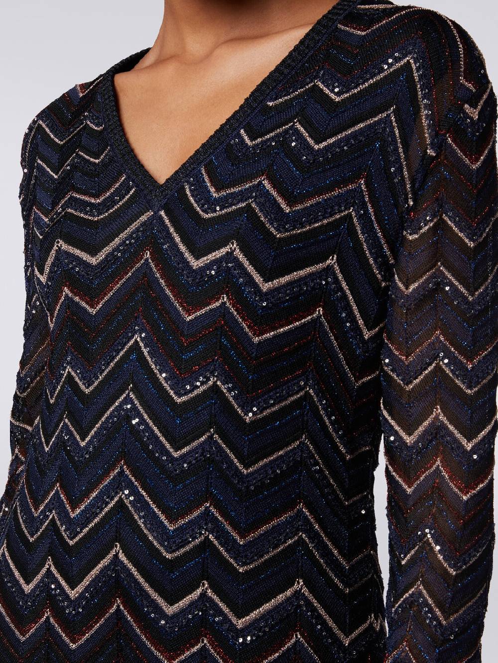 Missoni Abito Lungo In Maglia Zig Zag Con Scollatura A V E Lurex