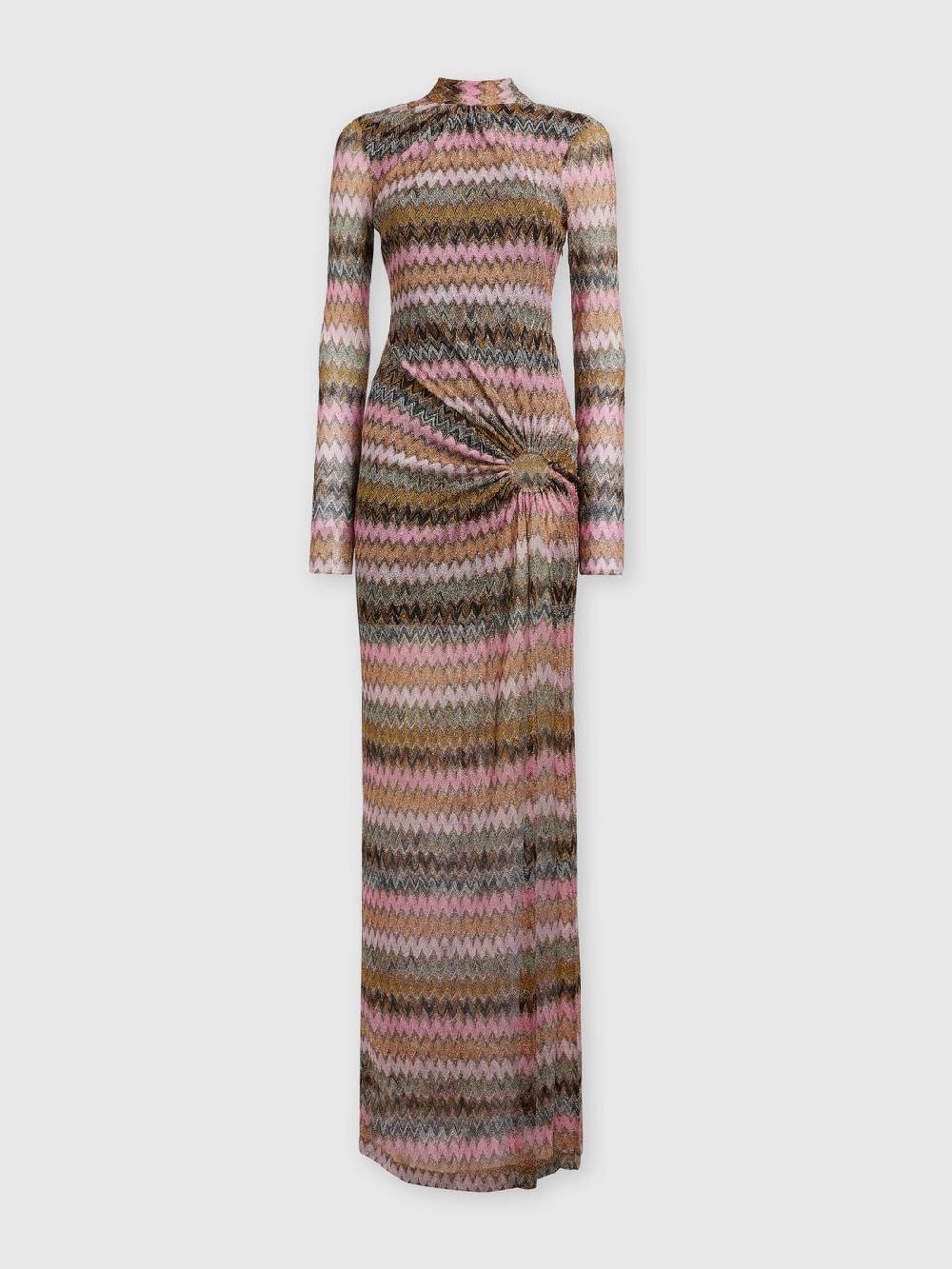 Missoni Abito Lungo In Viscosa Chevron E Lurex Con Dettaglio Cut Out