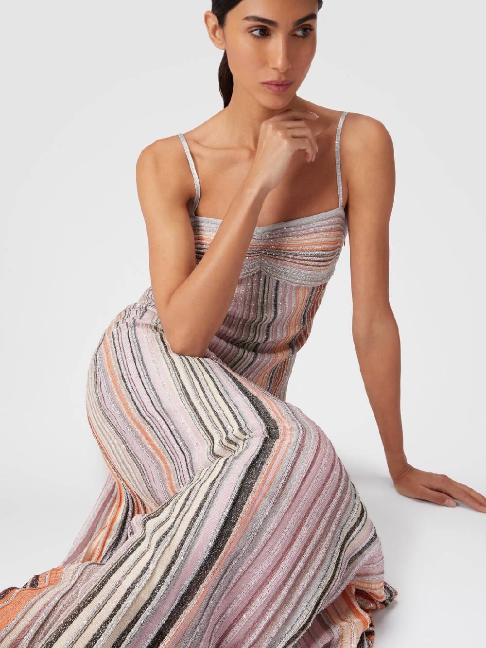 Missoni Abito Lungo Senza Maniche In Maglia Plissée Lamé