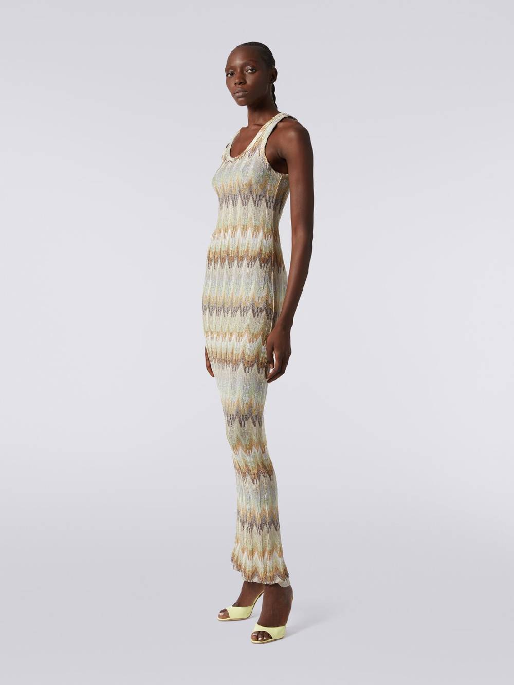 Missoni Abito Lungo Smanicato In Viscosa Zig Zag Con Lurex