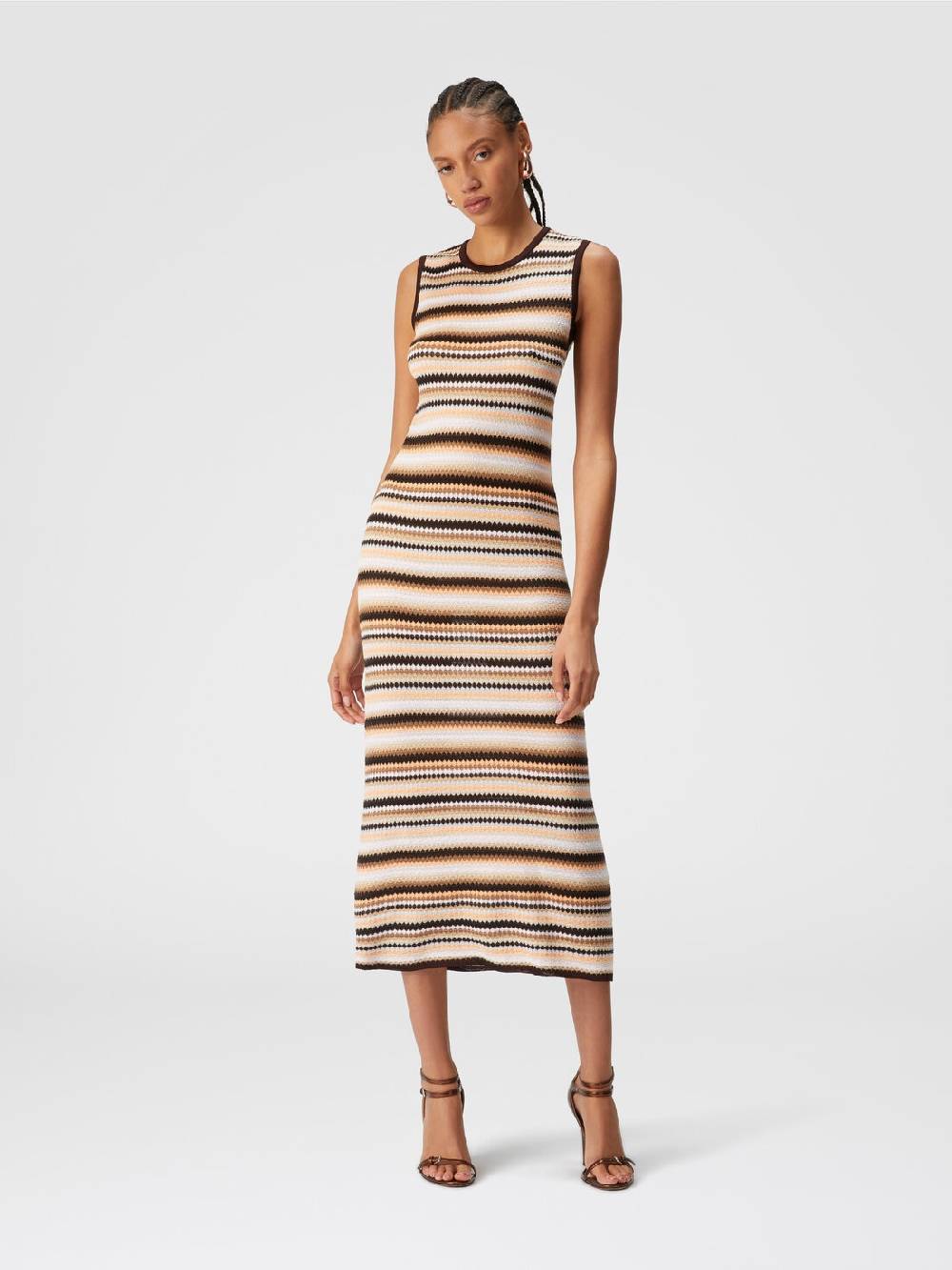 Missoni Abito midi senza maniche in lana e viscosa a righe