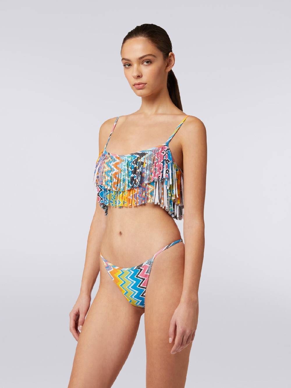 Missoni Bikini In Tessuto Stretch Stampato Con Top Frange