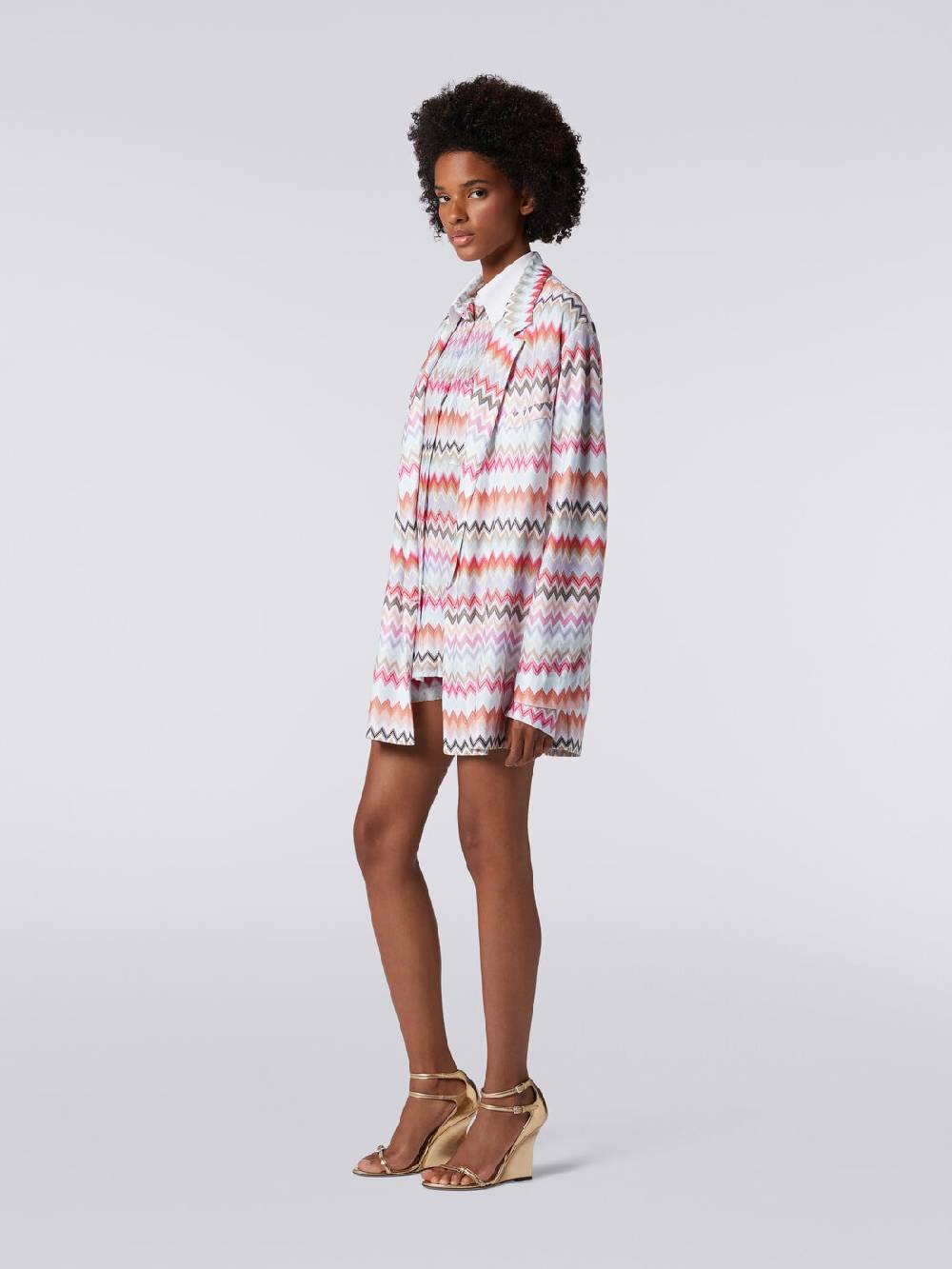 Missoni Blazer Doppiopetto In Cotone E Viscosa Stampa Zig Zag