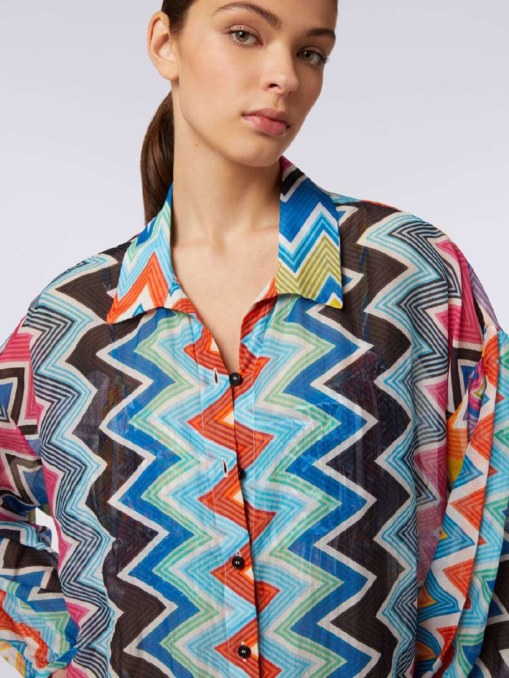 Missoni Blusa Oversize In Seta E Cotone Stampa Zig Zag