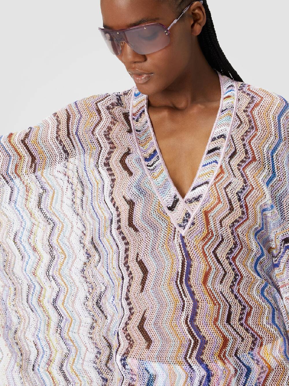 Missoni Caftano Copricostume Corto In Crochet Zig Zag Con Lurex