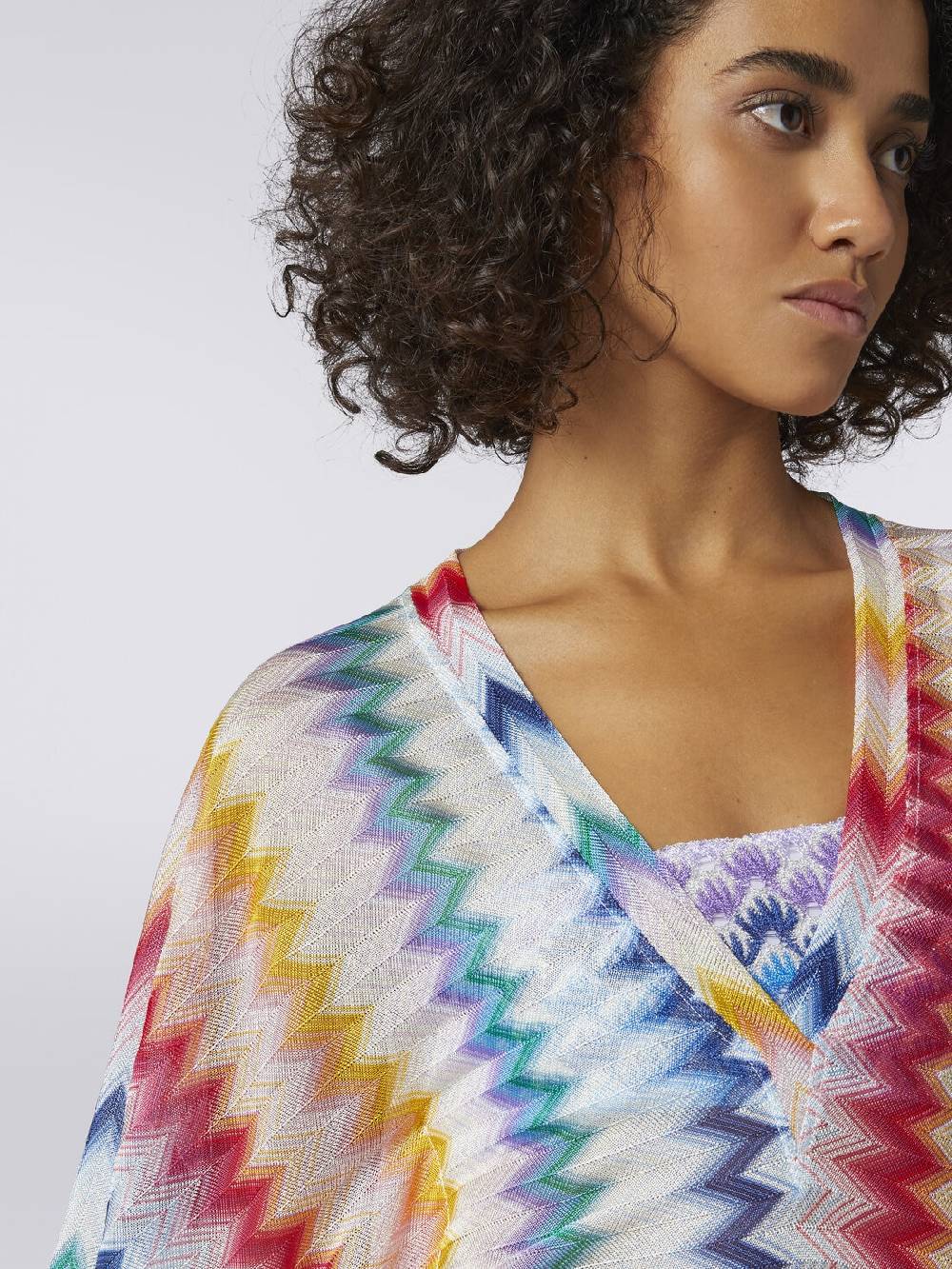 Missoni Caftano Copricostume Corto In Viscosa Zig Zag Con Lurex