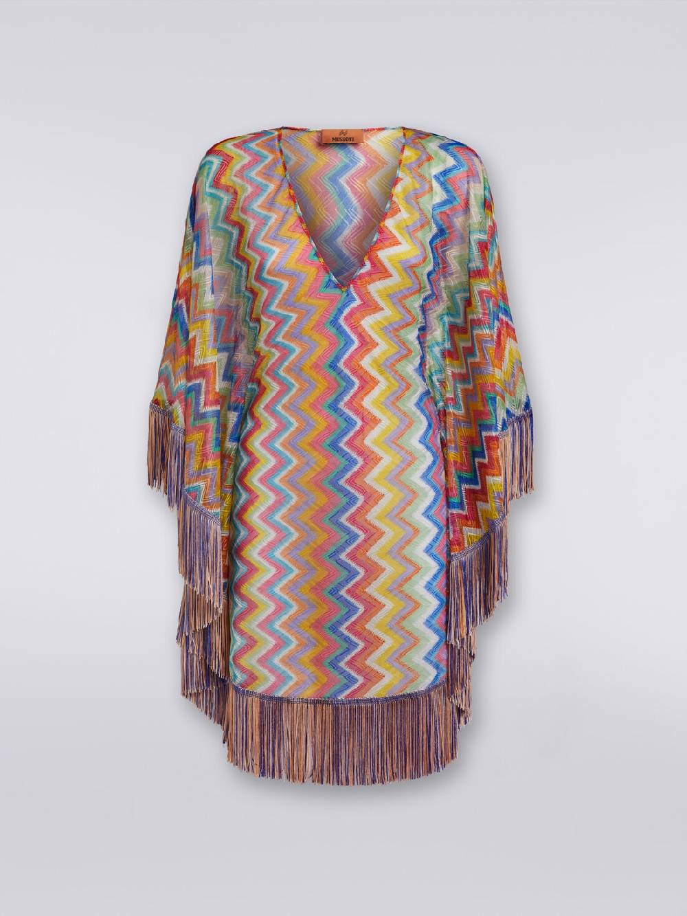 Missoni Caftano Copricostume Corto Stampa Zig Zag Con Frange
