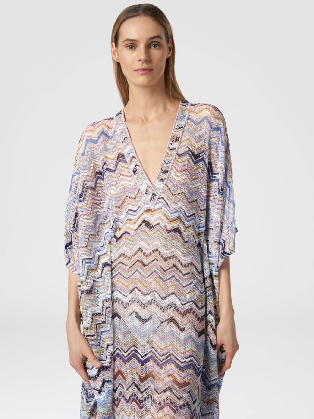 Missoni Caftano Copricostume Lungo In Viscosa Zig Zag Con Lurex
