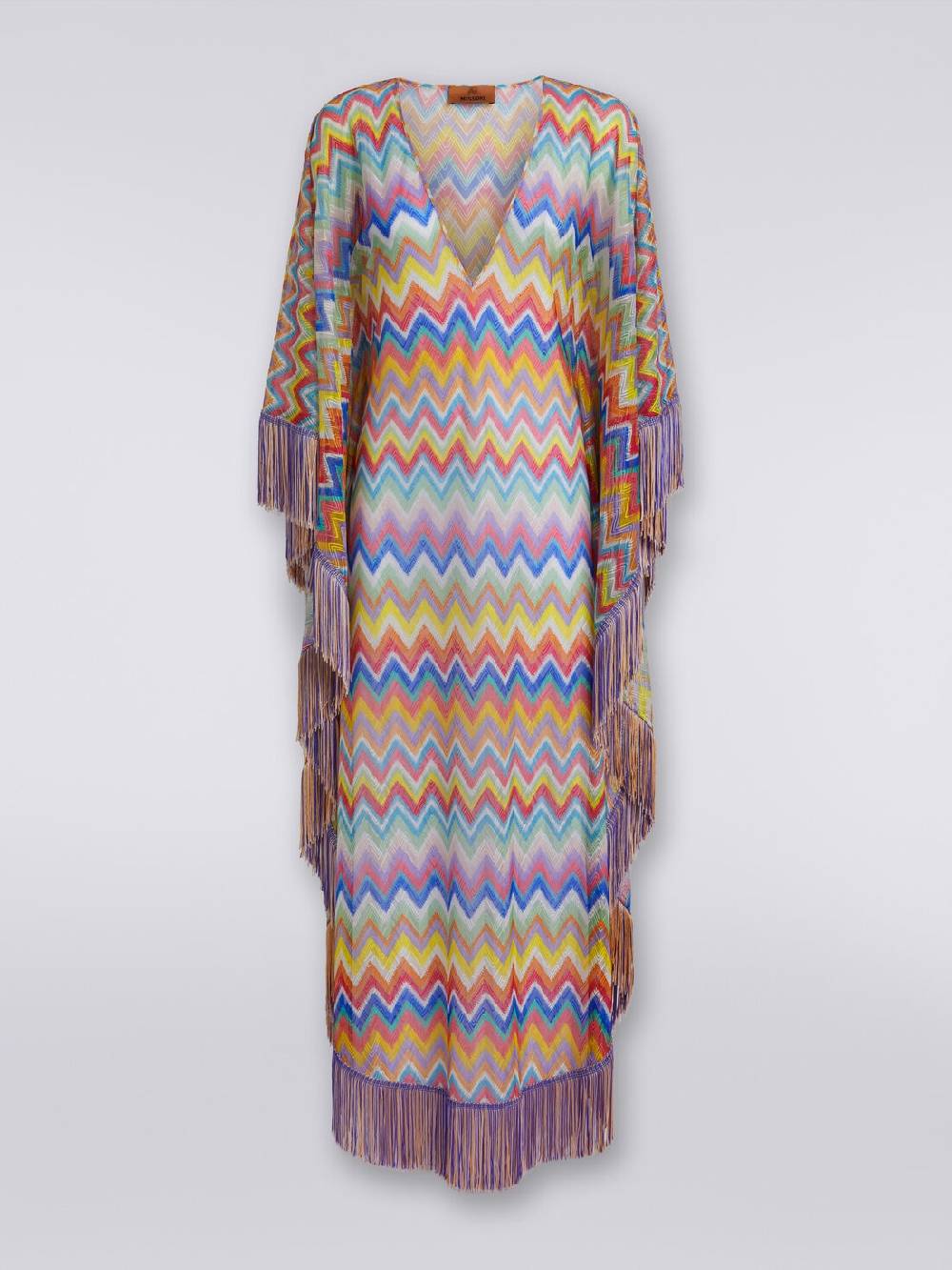 Missoni Caftano Copricostume Lungo Stampa Zig Zag Con Frange