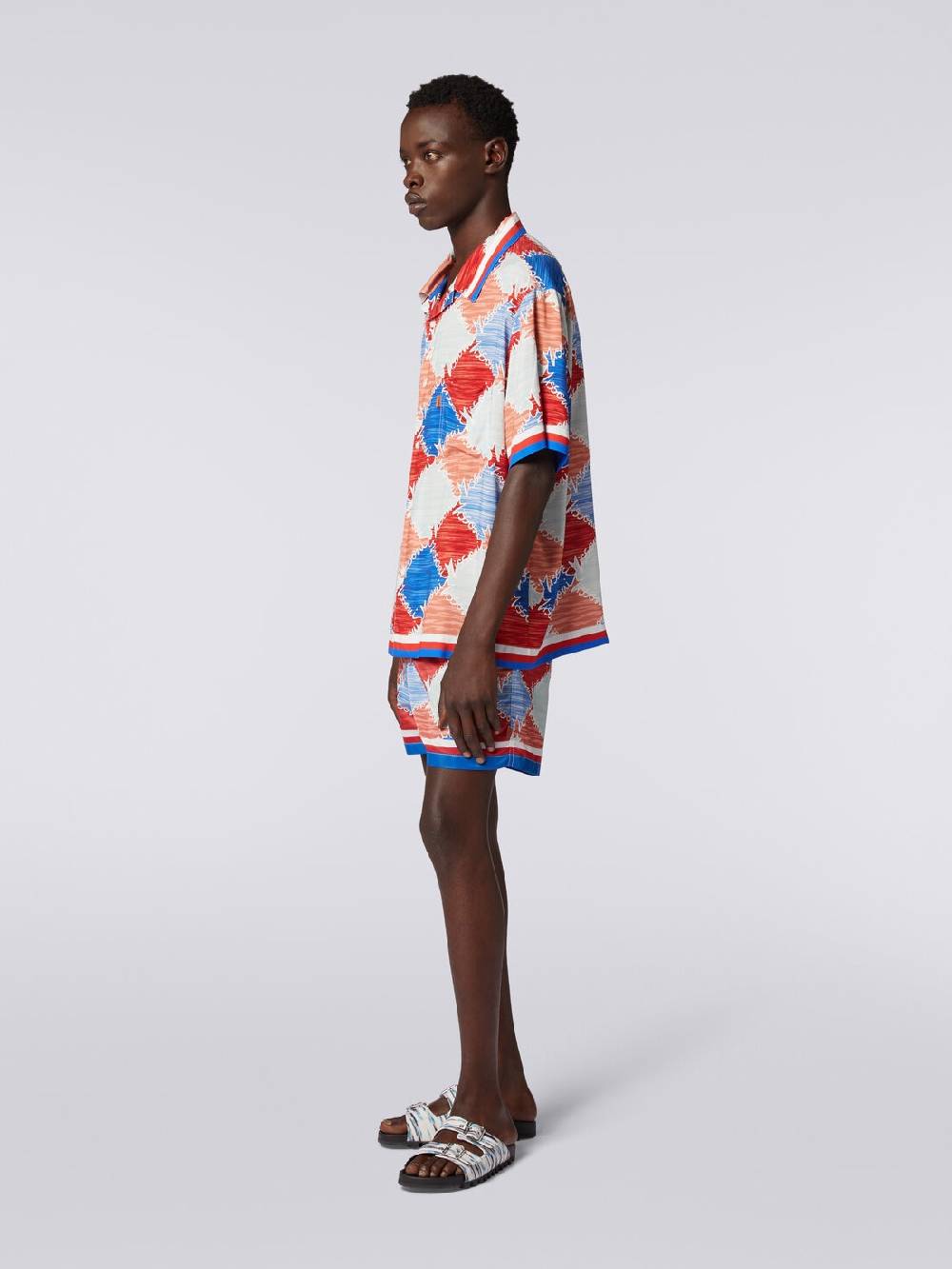 Missoni Camicia A Maniche Corte In Viscosa A Losanghe Con Scritta Logo