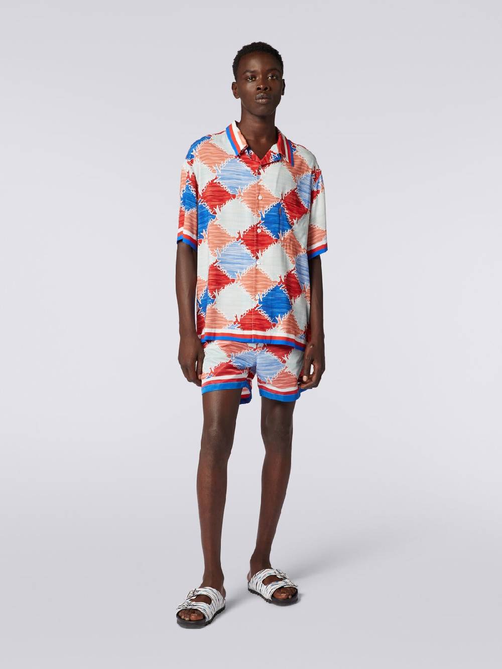 Missoni Camicia a maniche corte in viscosa a losanghe con scritta logo