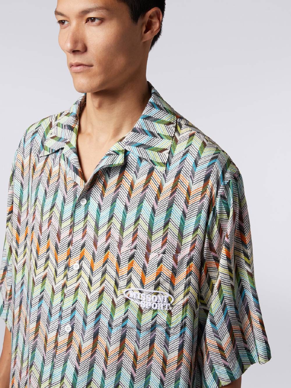 Missoni Camicia Da Bowling In Viscosa Stampata Con Logo