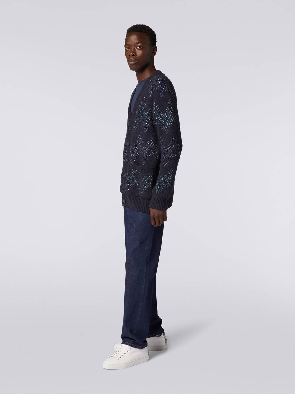 Missoni Cardigan Con Scollatura A V In Misto Cotone Zig Zag