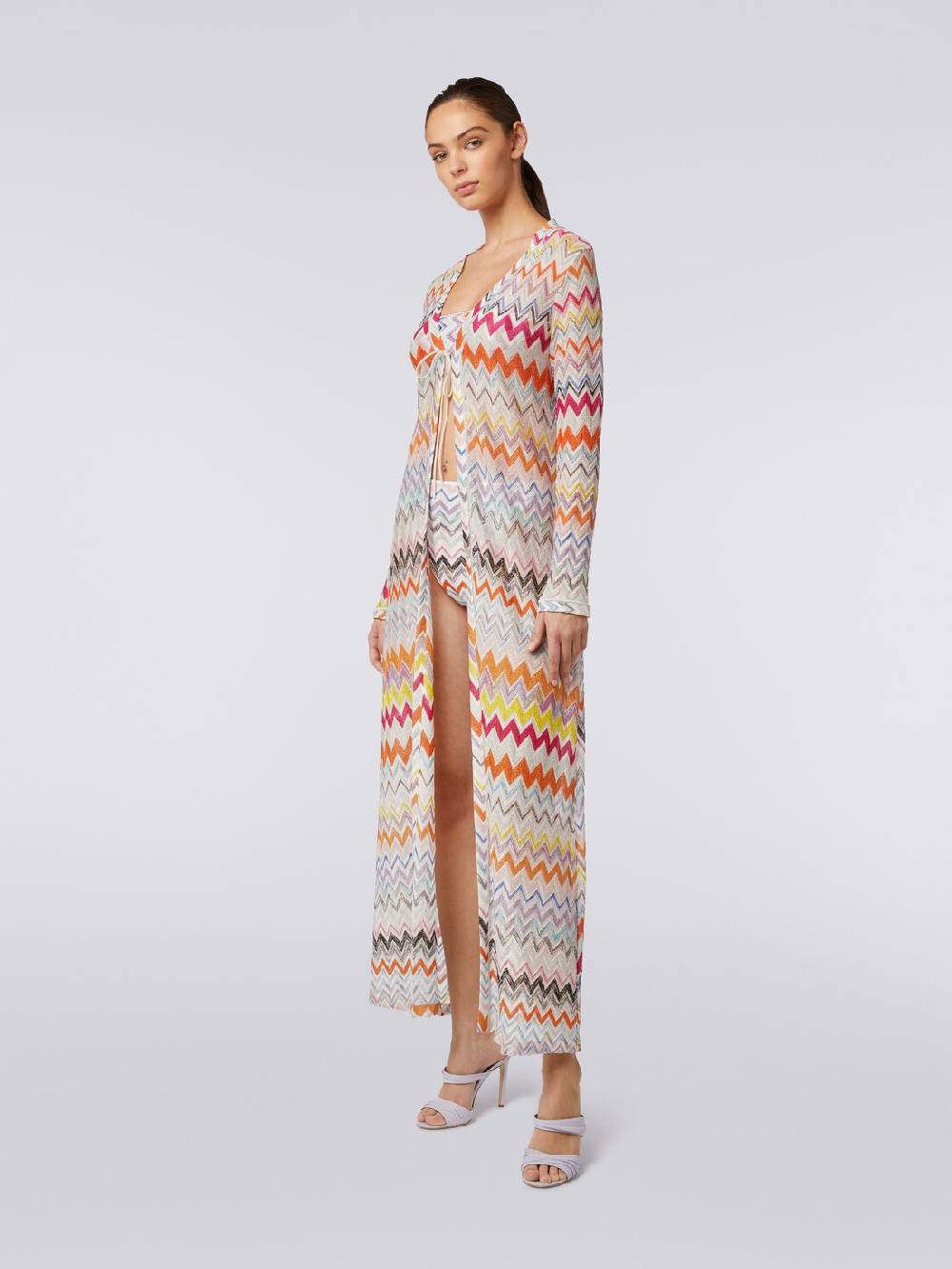 Missoni Cardigan Copricostume Lungo Con Motivo Zig Zag E Lurex