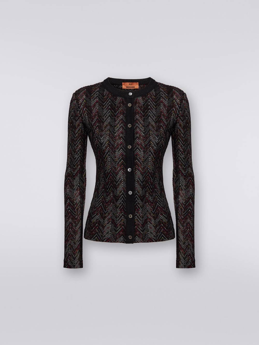 Missoni Cardigan Corto In Maglia Di Lana E Viscosa Con Zig Zag In Rilievo