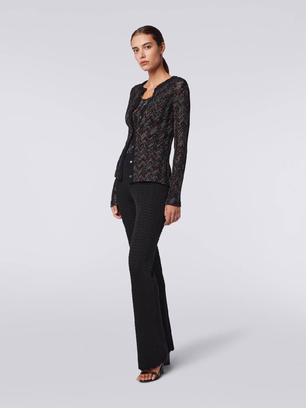 Missoni Cardigan Corto In Maglia Di Lana E Viscosa Con Zig Zag In Rilievo