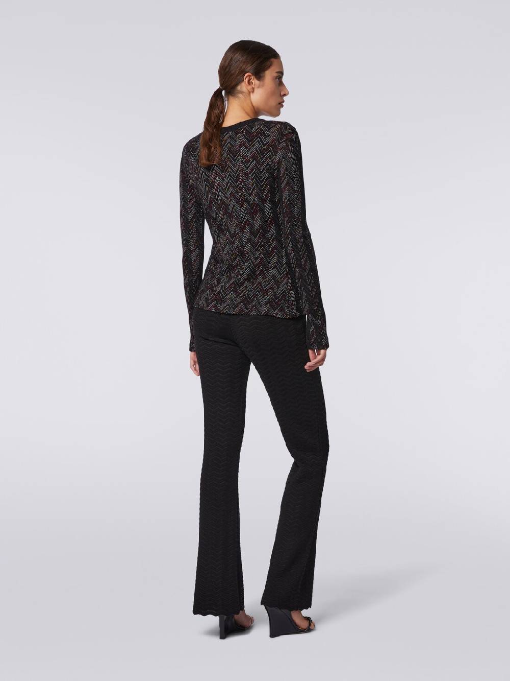 Missoni Cardigan Corto In Maglia Di Lana E Viscosa Con Zig Zag In Rilievo