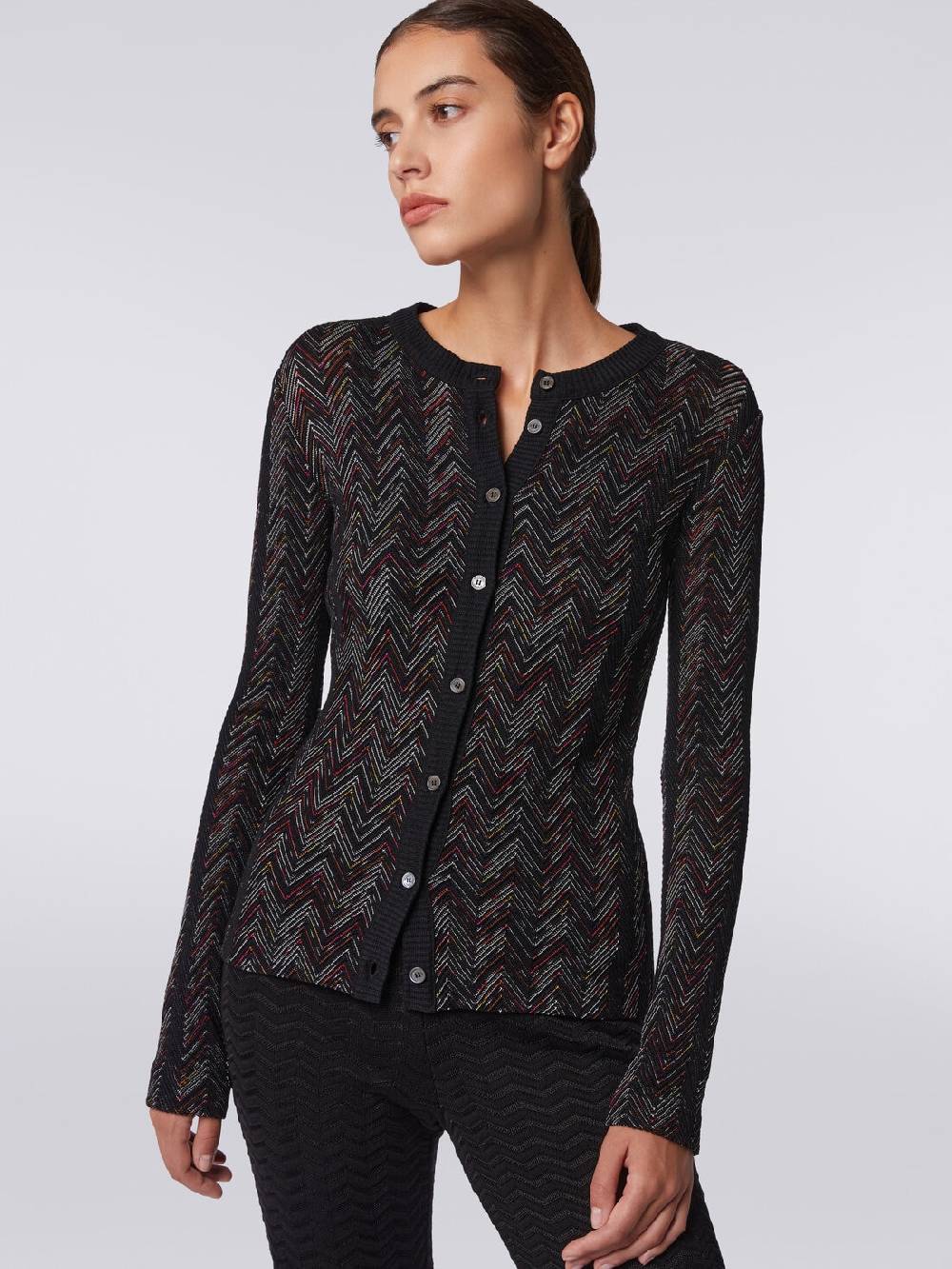 Missoni Cardigan Corto In Maglia Di Lana E Viscosa Con Zig Zag In Rilievo
