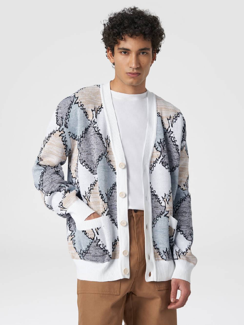 Missoni Cardigan In Cotone A Losanghe Con Scritta Logo