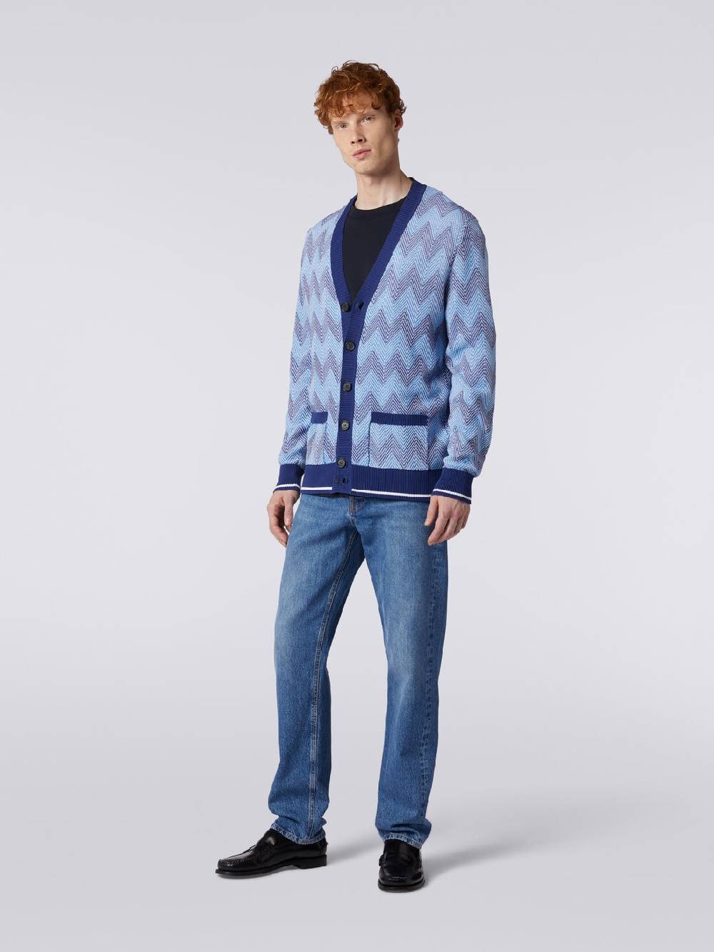 Missoni Cardigan In Maglia Di Cotone Chevron Con Profili A Contrasto