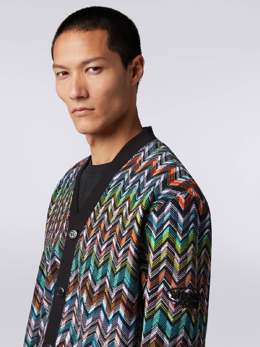 Missoni Cardigan In Maglia Zig Zag Con Profili Tinta Unita