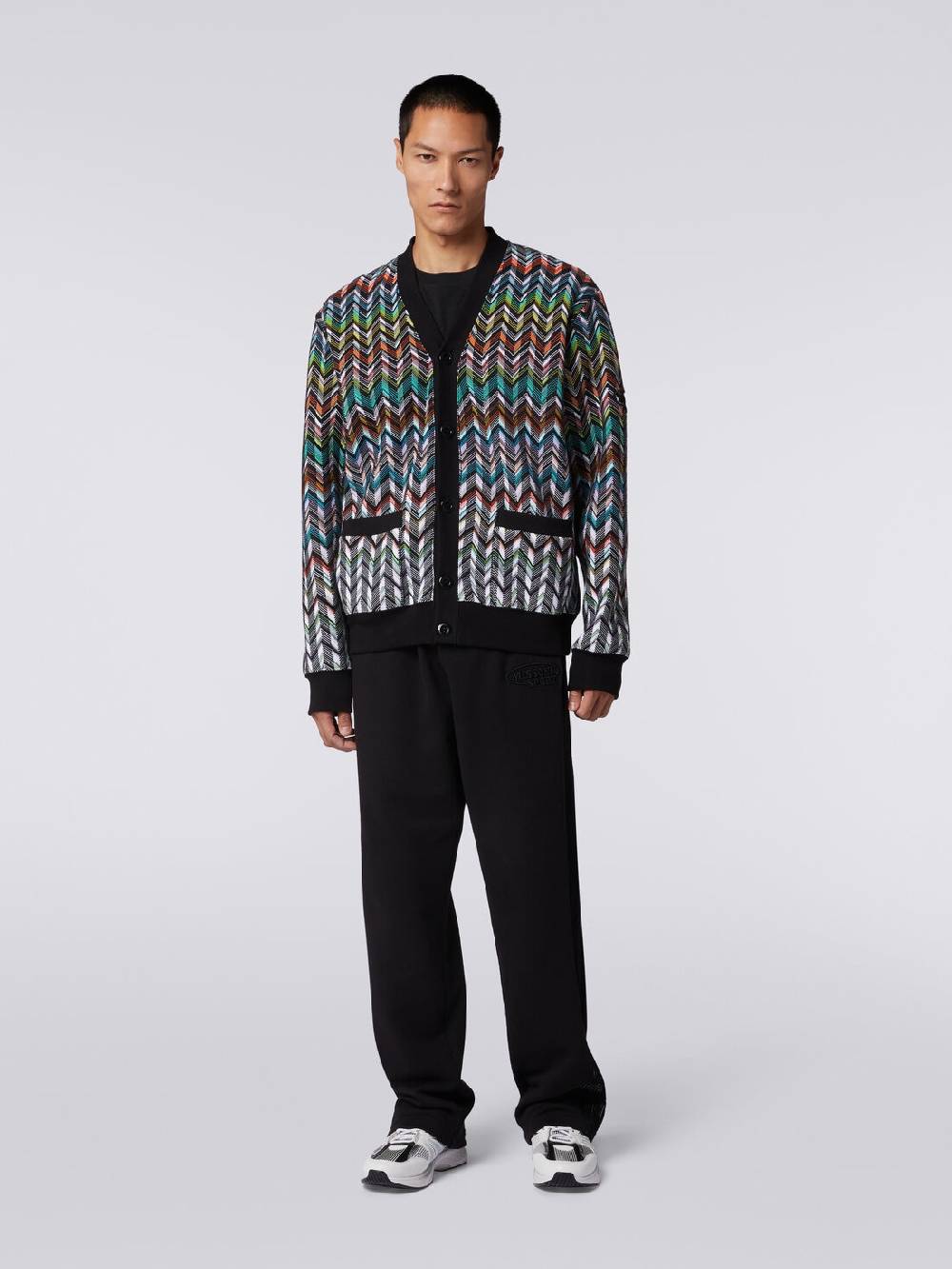 Missoni Cardigan in maglia zig zag con profili tinta unita