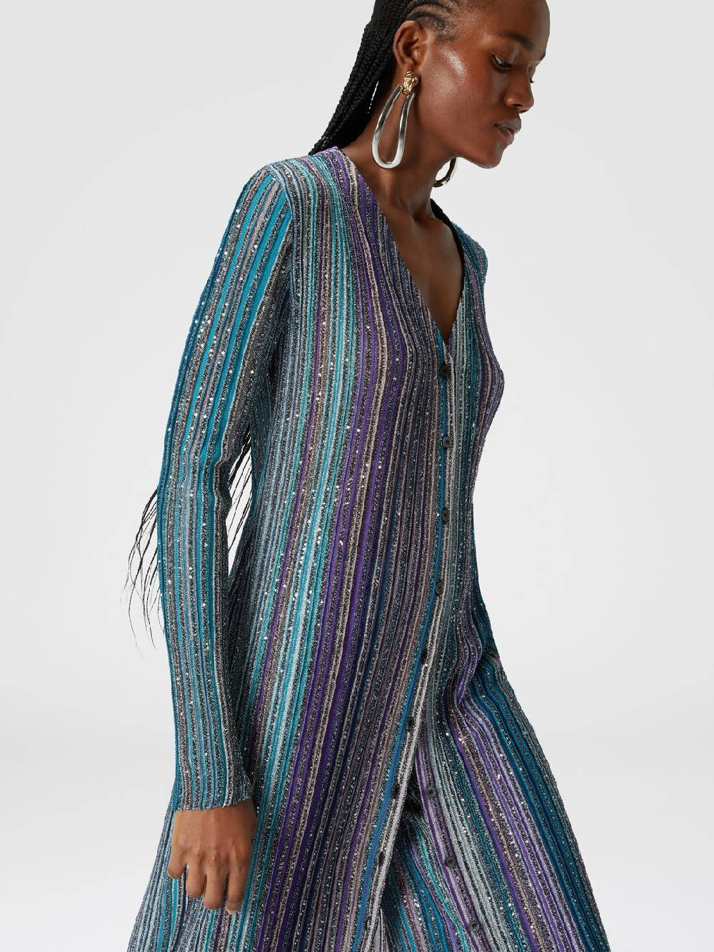Missoni Cardigan Lungo A Costine Parzializzate Con Paillettes