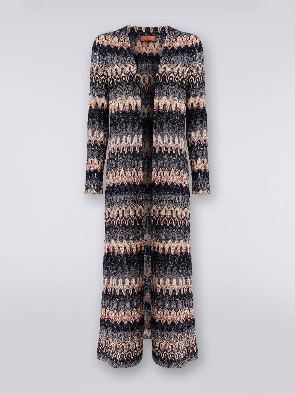 Missoni Cardigan Lungo In Maglia Lamé Con Motivo A Onde Effetto Pizzo